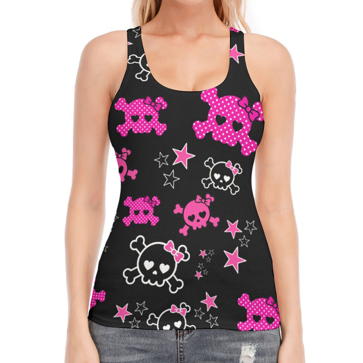 Dead Cute Pink Skull & Star Cotton Racerback Tank Top – Scene Emo Y2K
