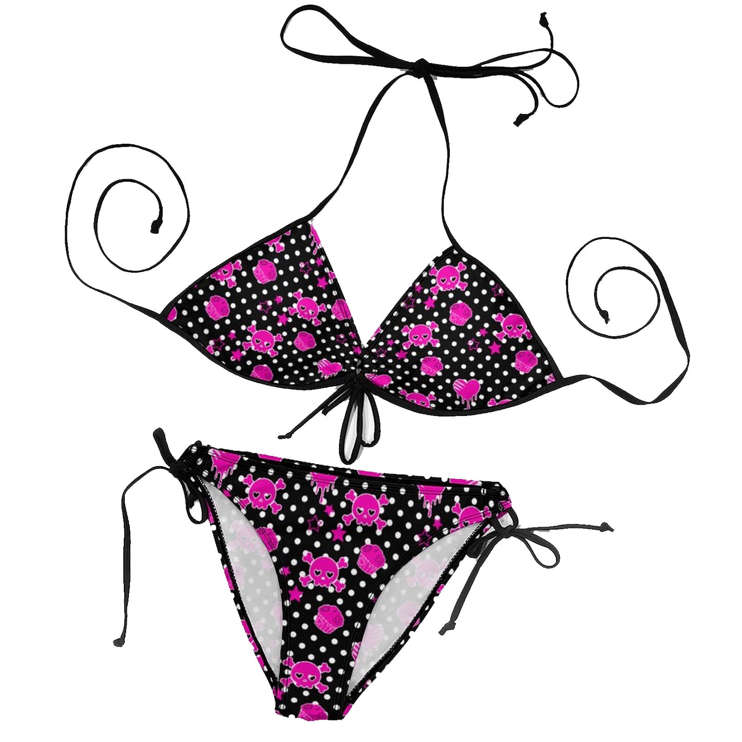 Pink Skull Polka Dot String Bikini Set – Scene Queen Swimwear, S–XXL