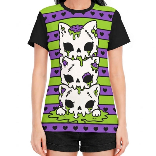 Zombie Cat Skull Women's Cotton T-Shirt