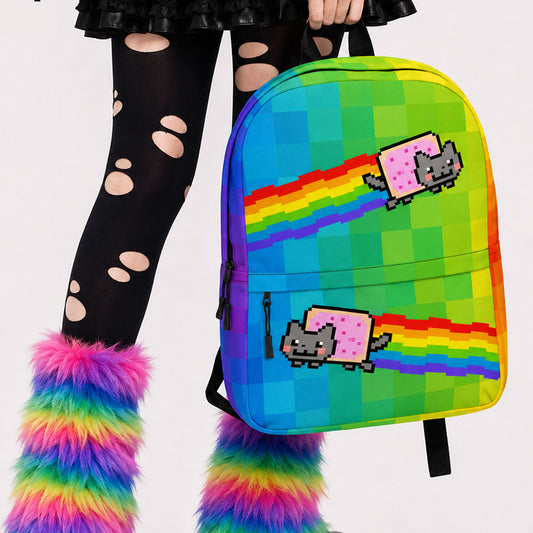 Scene Kid Rainbow Pixel Cat Backpack