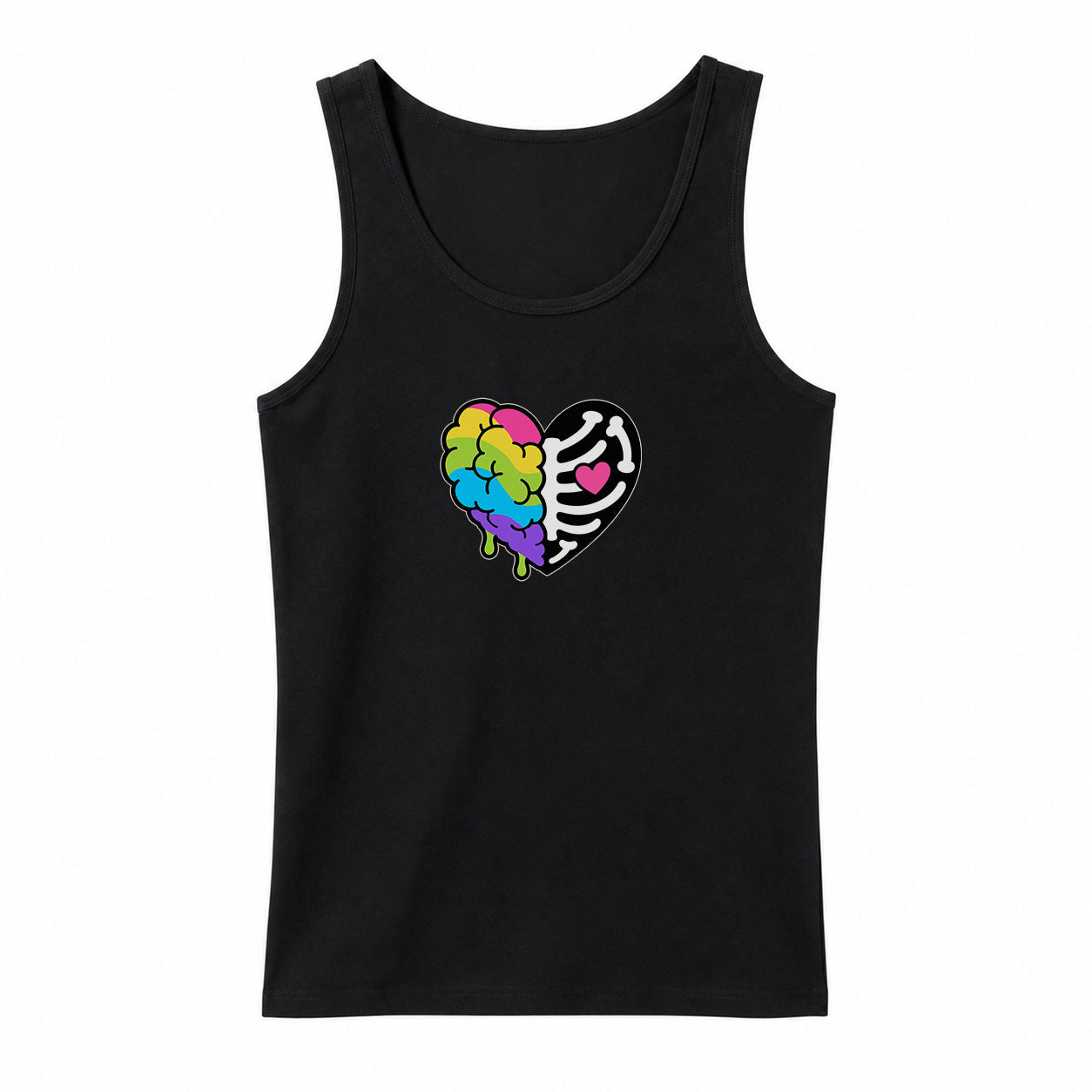 Heart Brain Ribcage Tank Top – Rainbow Brain Skeleton Heart, XS–2XL