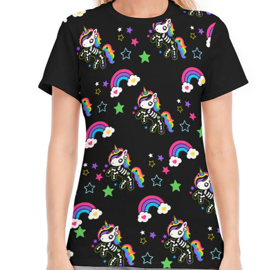 Rainbow Skeleton Unicorn Women's T-Shirt – Emo Scene Y2K, S–9XL