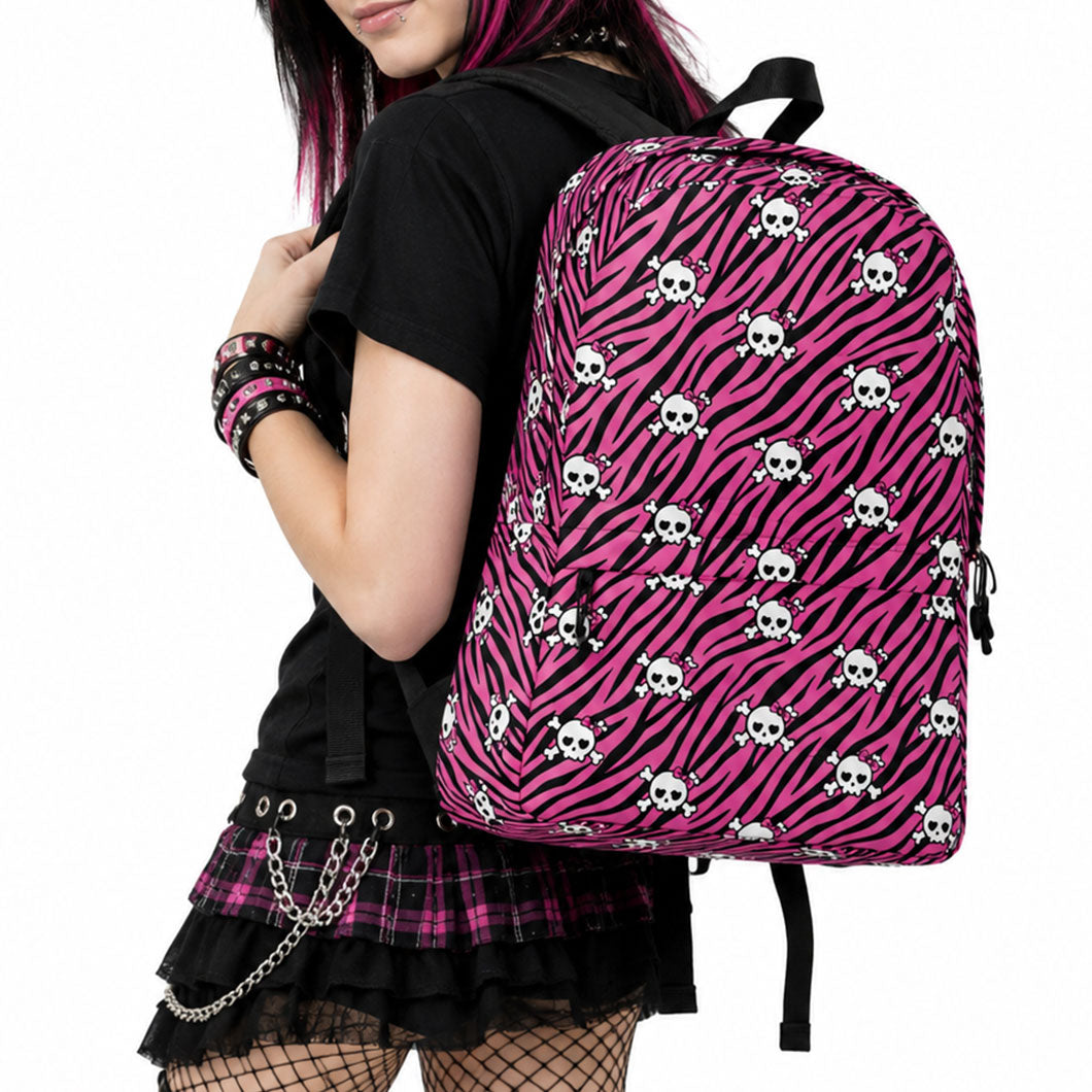Pink Zebra Skull Kitty Scene Queen Unisex Backpack