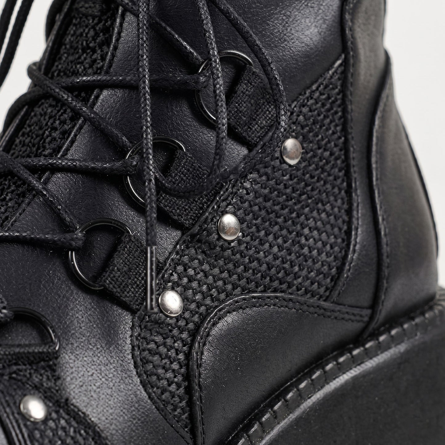 Black Platform Lace-Up Ankle Boots – Mesh Panel Chunky Sole Street Boots