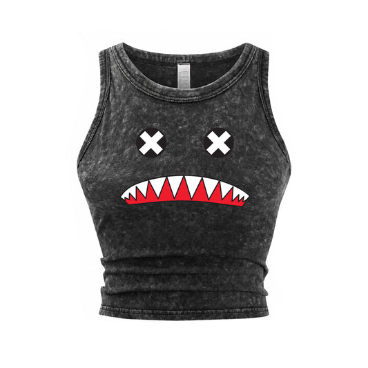 Jawsome Shark Monster Acid Wash Cotton Crop Top