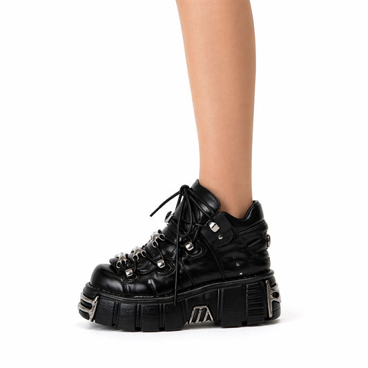Black Chunky Metal Platform Sneakers – Heavy Sole Alt Street Shoes