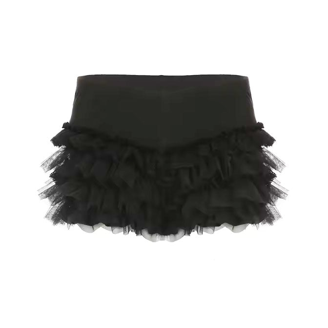 Midnight Doll Black Lace Ruffle Shorts