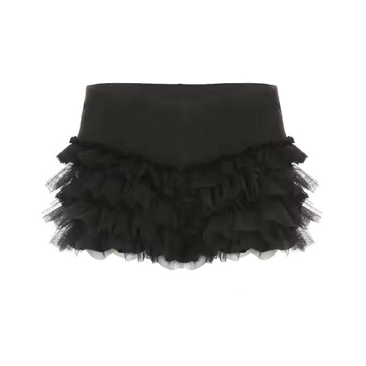 Midnight Doll Black Lace Ruffle Shorts