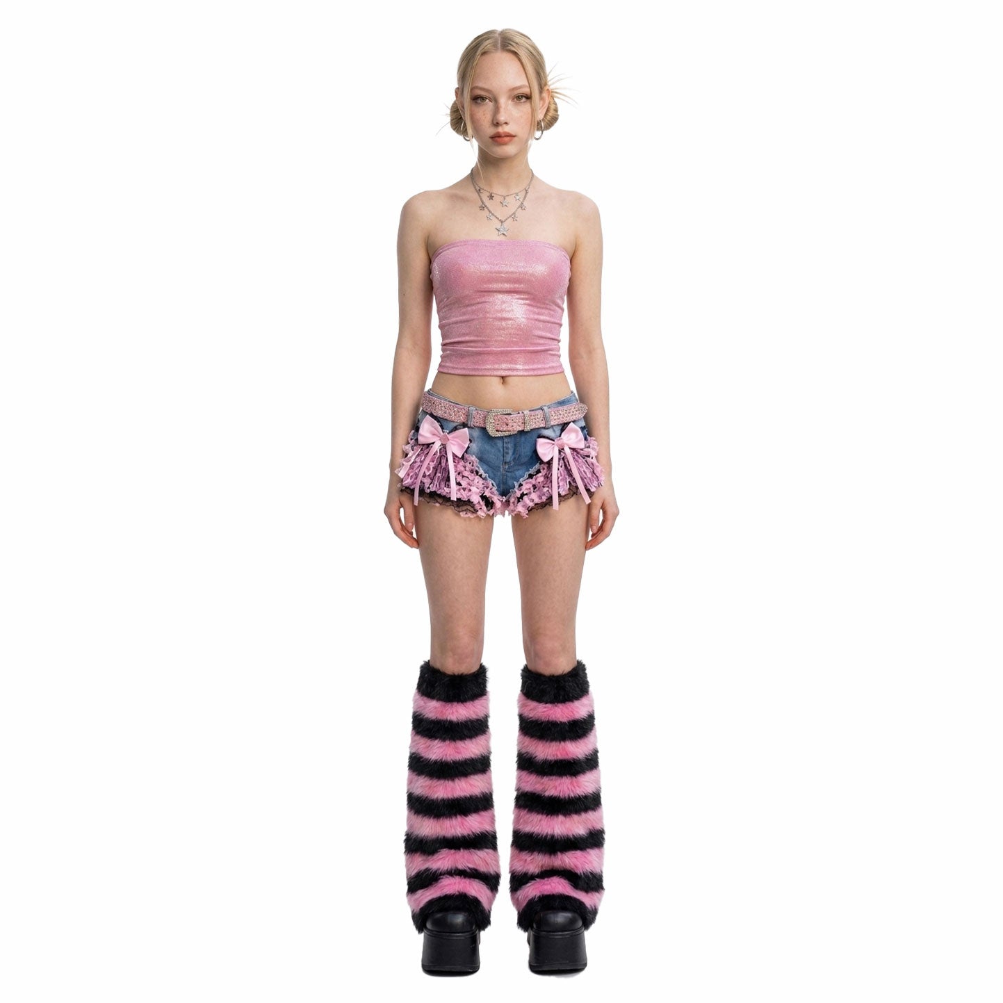 Harajuku Gyaru Lace Ruffle Denim Shorts – Y2K Coquette Bow Micro Shorts