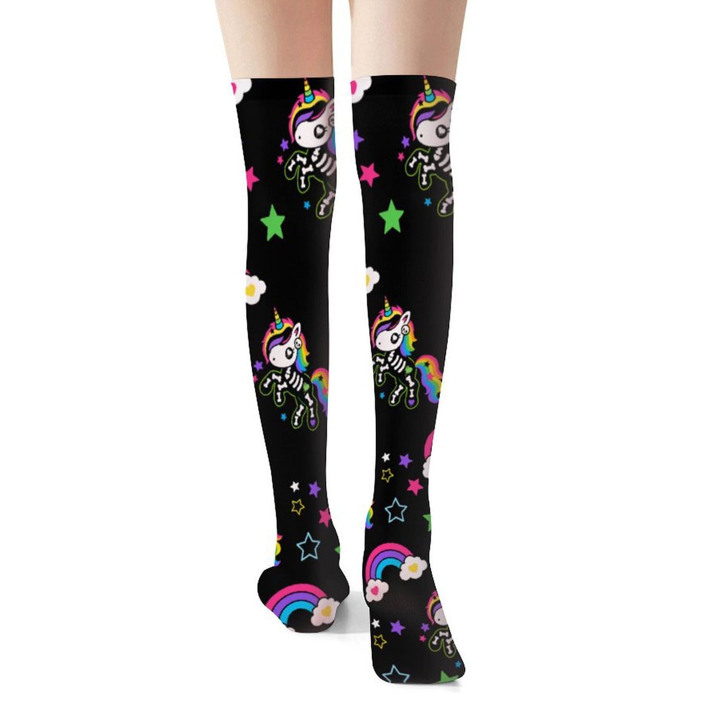 Rainbow Skeleton Unicorn Over-the-Knee Stockings – Emo Scene Kid, One Size