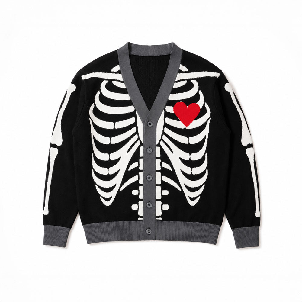 Skeleton Heart Unisex Knit Cardigan (2XS–3XL)