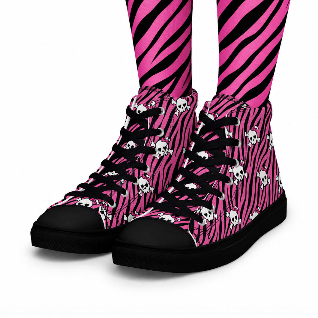 Kitty Skull Zebra Scene Queen Unisex High Top Canvas Shoes