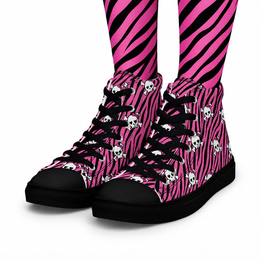 Kitty Skull Zebra Scene Queen Unisex High Top Canvas Shoes