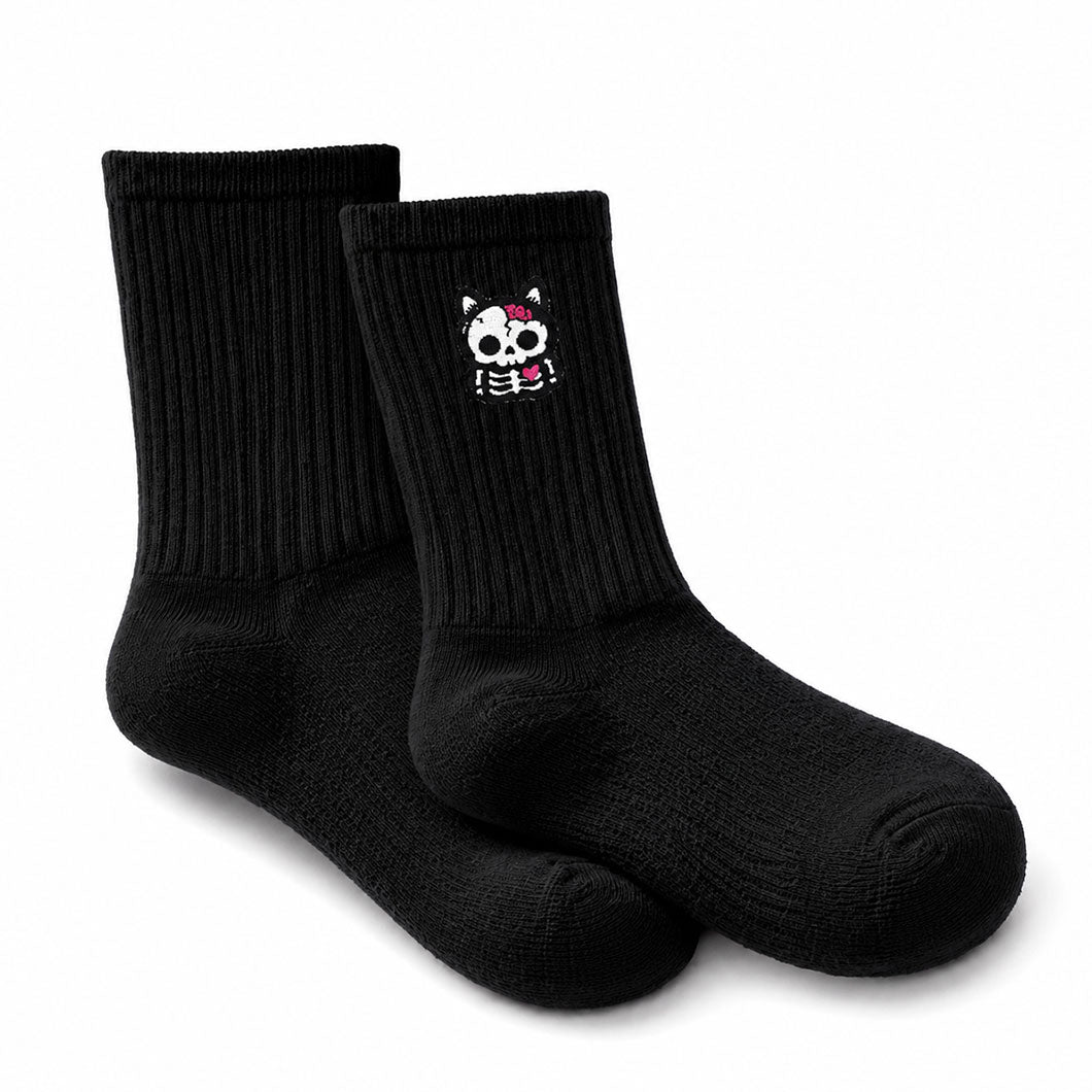 Sheppy Skeleton Kitty Embroidered Crew Socks