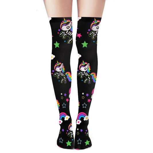 Rainbow Skeleton Unicorn Over-the-Knee Stockings – Emo Scene Kid, One Size