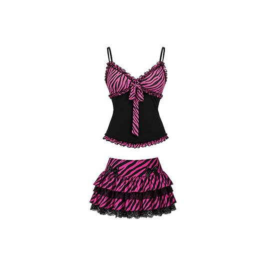 Hot Pink Zebra Ruffle Cami Top + Skirt SET