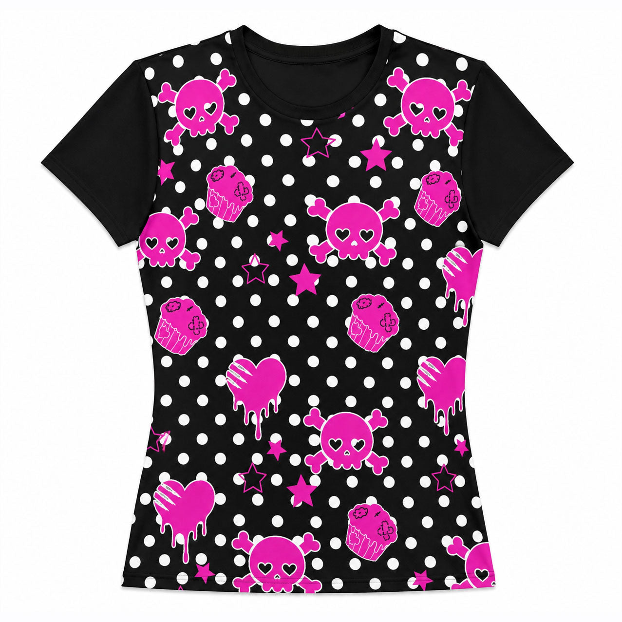 Pink Skull Cupcake Polka Dot T-Shirt – Emo Scene Fashion, S–9XL
