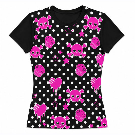 Pink Skull Cupcake Polka Dot T-Shirt – Emo Scene Fashion, S–9XL
