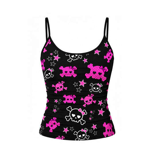 Pink Polka Skull Star Spaghetti Strap Tank Top – Scene Emo Y2K Cami