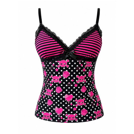 Sweet Skull Stripe Lace Cami Top