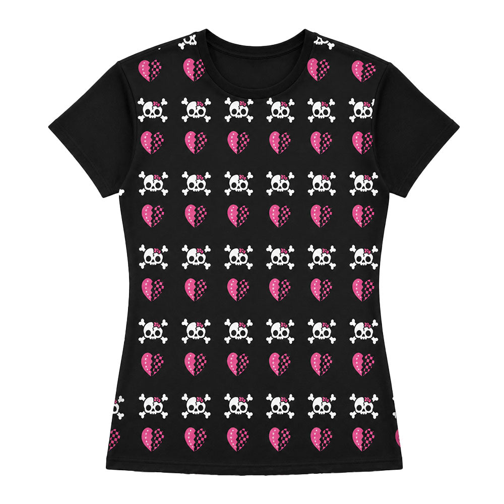 Zombie Skeleton Heart Women's All Over Print T-Shirt – Emo Scene Girl, S–9XL
