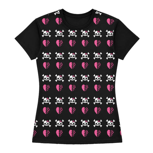 Zombie Skeleton Heart Women's All Over Print T-Shirt – Emo Scene Girl, S–9XL