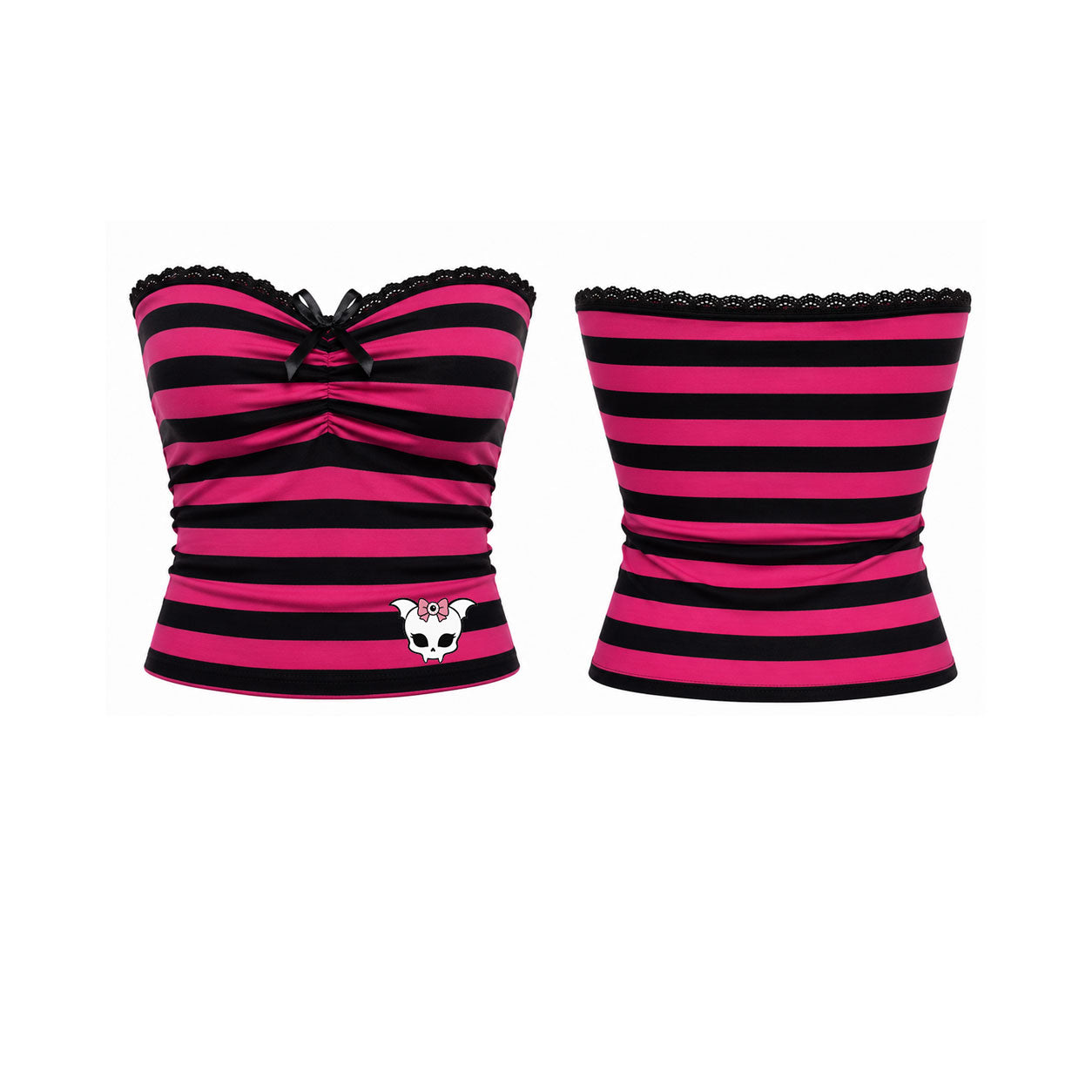 Scene Queen Pink & Black Striped Ruched Tube Top