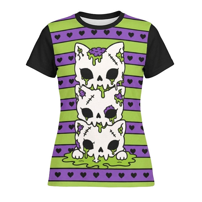 Zombie Cat Skull Women's Cotton T-Shirt