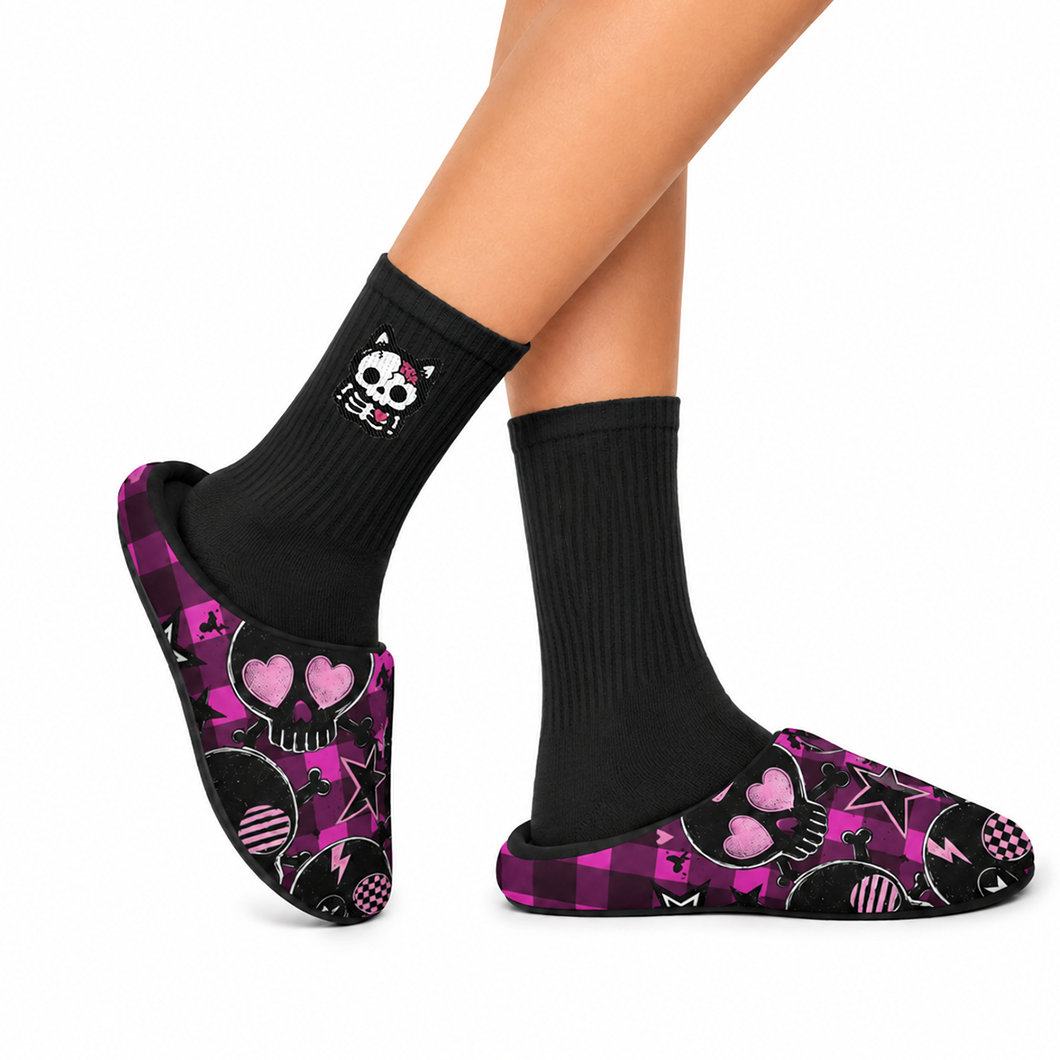 Sheppy Skeleton Kitty Embroidered Crew Socks