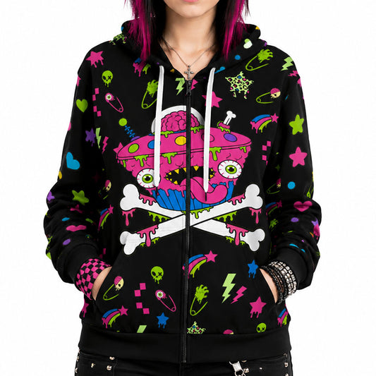 Alien Zombie Cupcake UFO Cotton Unisex Zip Hoodie (XS–6XL)