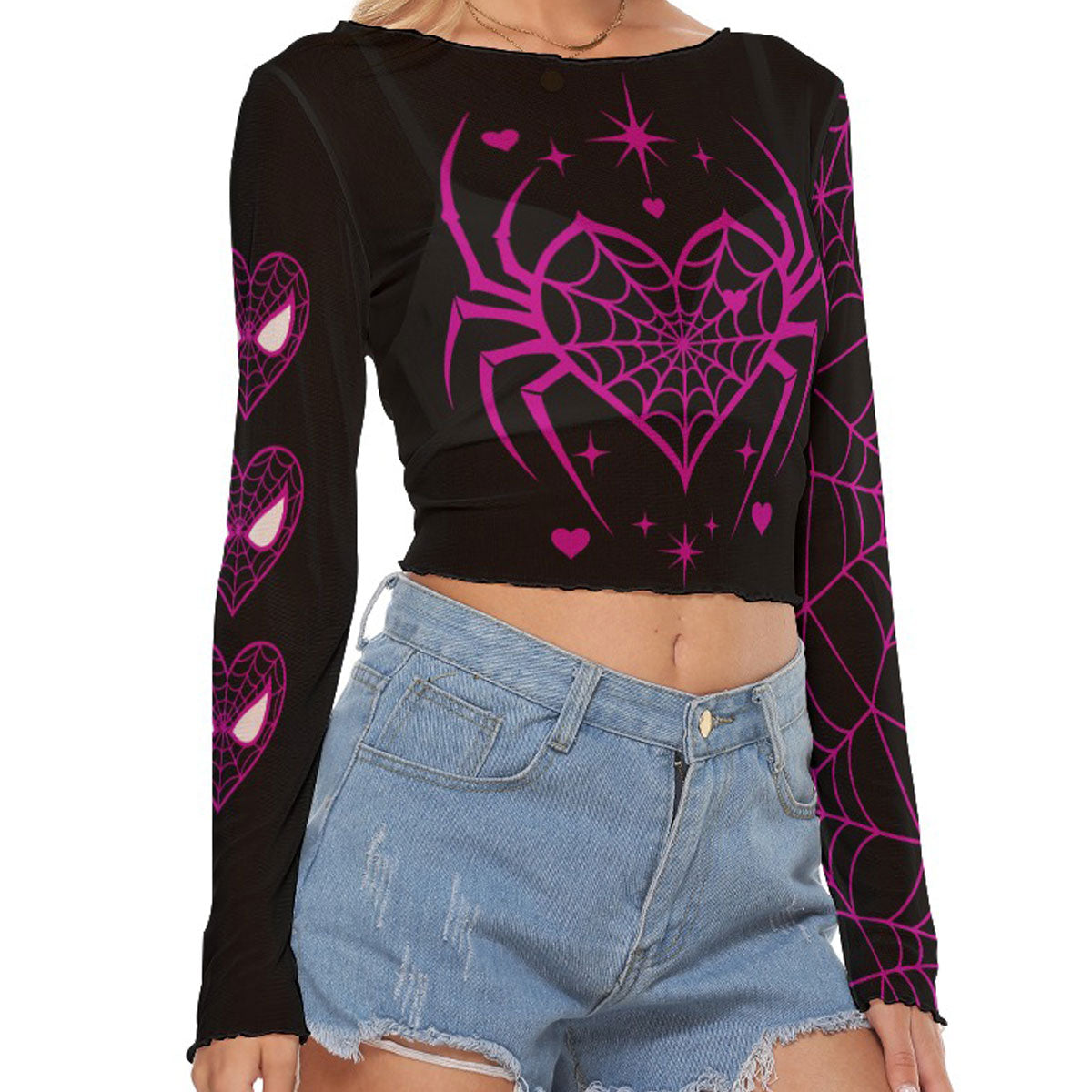 Spider Alien Heart Mesh Top