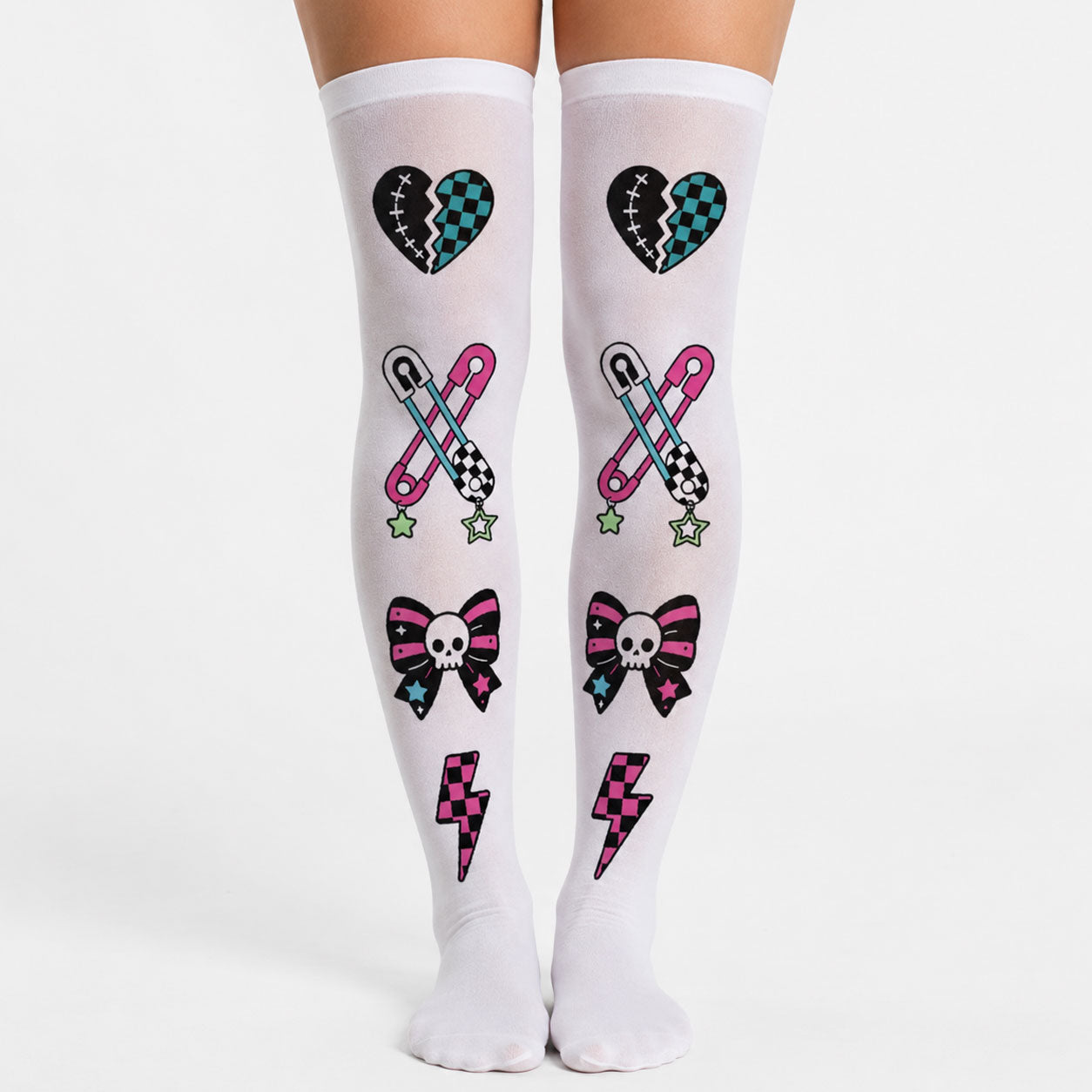 Scene Safety Pin Bow Knee High Stockings