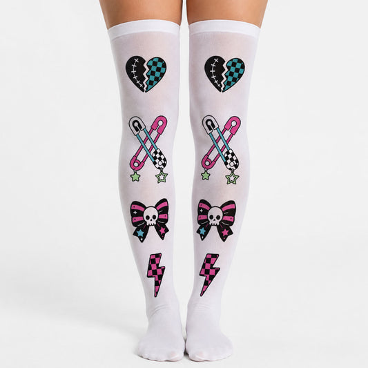 Scene Safety Pin Bow Knee High Stockings