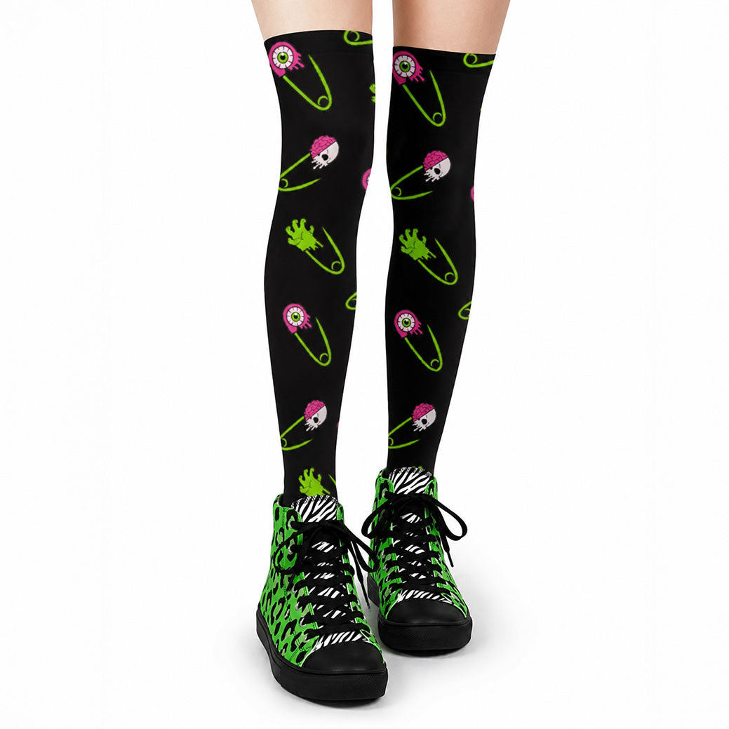 Alien Eyeball Safety Pin Women's Knee High Stockings