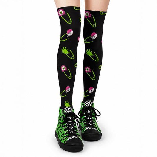 Alien Eyeball Safety Pin Women's Knee High Stockings