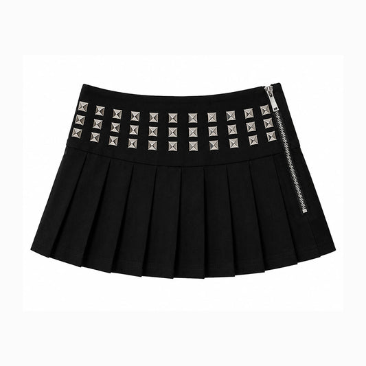 Studded Pleated Mini Skirt | Y2K Punk Goth Low Rise Skirt