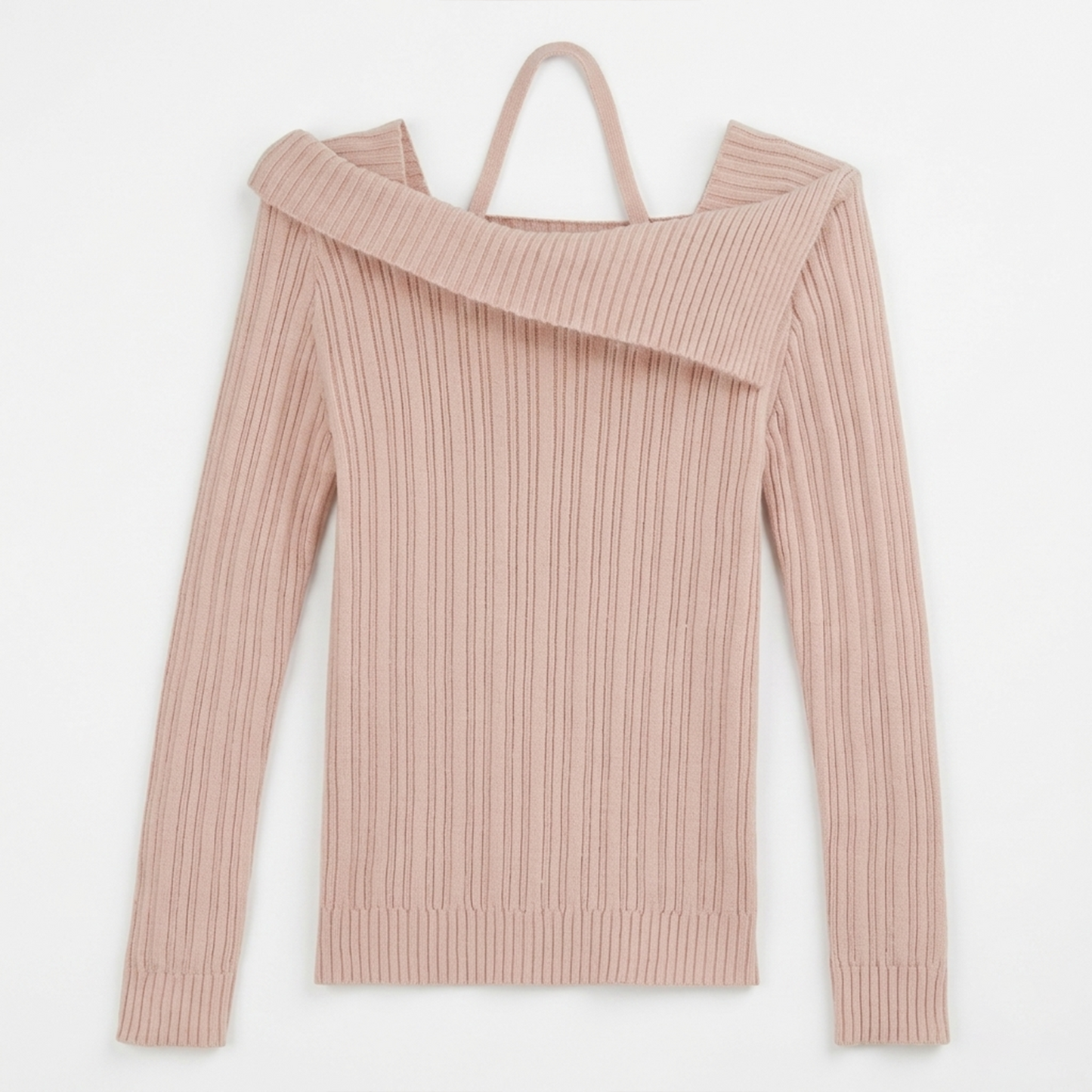 Cherry Blossom Off-Shoulder Knit Top – Ribbed Halter Layered Y2K Sweater