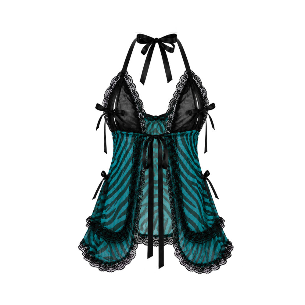 Teal Zebra Sheer Lace Babydoll Dress – Limited Preorder