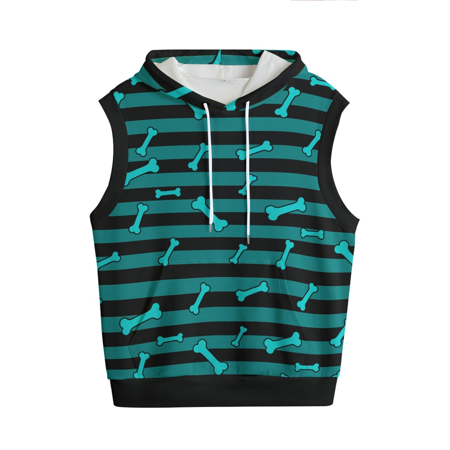 Dead Cute Teal Bone Striped Sleeveless Hoodie