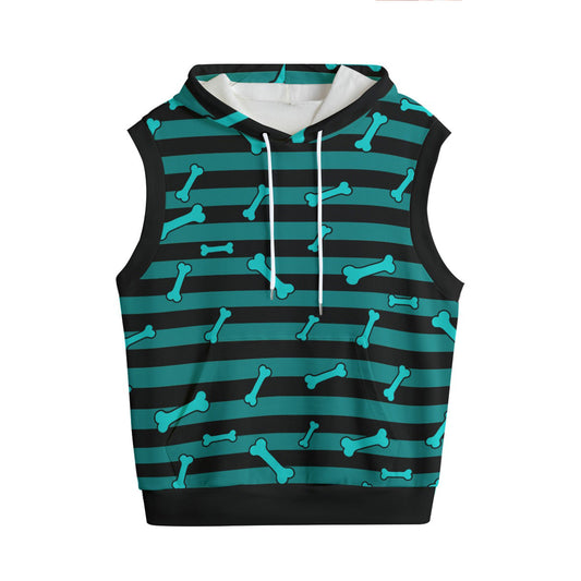 Dead Cute Teal Bone Striped Sleeveless Hoodie