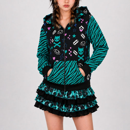 Scene Kid Zip Hoodie – Y2K Mall Goth Zebra Hoodie