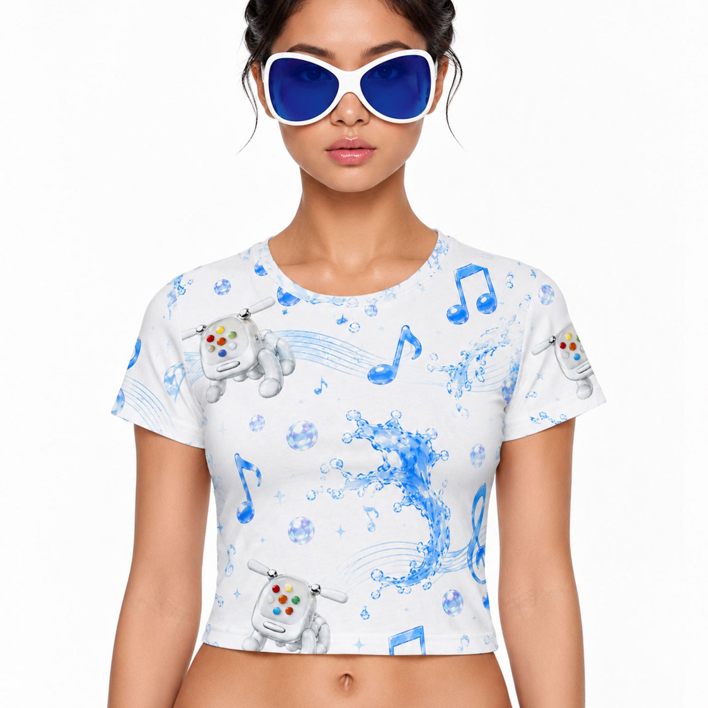 Frutiger Aero Crop Tee – Aqua Y2K Cyber Baby Tee