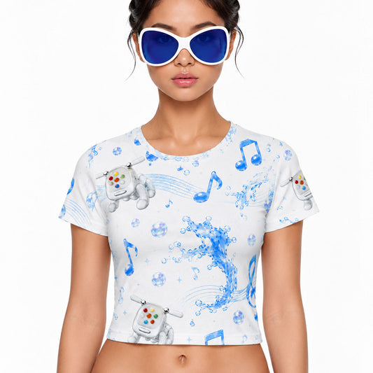 Frutiger Aero Crop Tee – Aqua Y2K Cyber Baby Tee