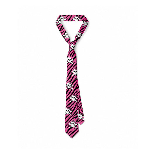 Pink Skull Zebra Skinny Tie Emo Scene Y2K Neck Tie