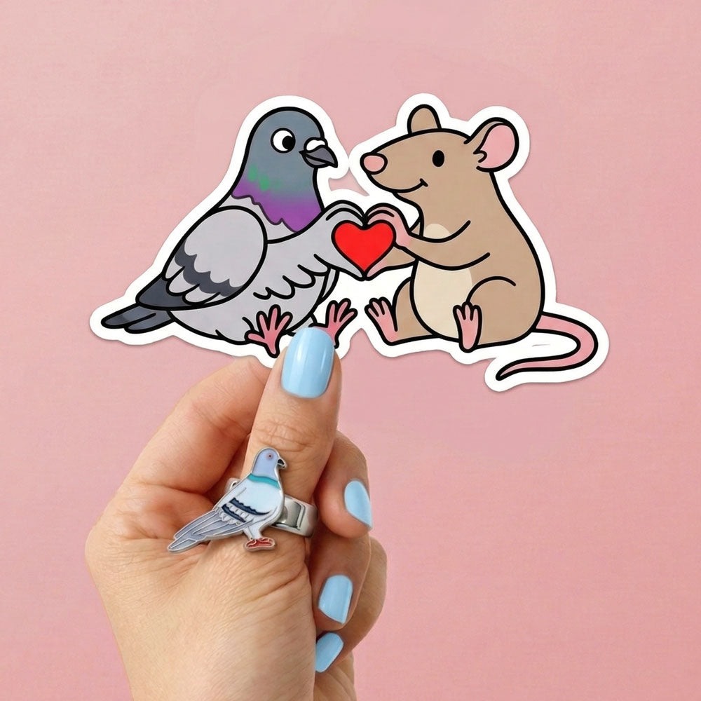 Love the Unloved Sticker – Pigeon & Mouse Heart Cute Vinyl Decal