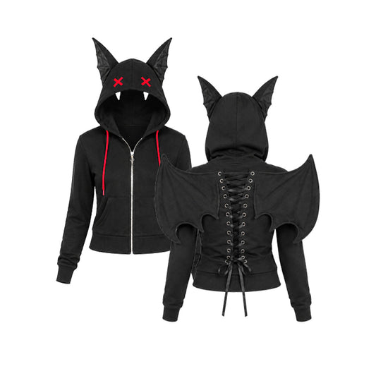Vampire Bat Wing Corset Zip Hoodie