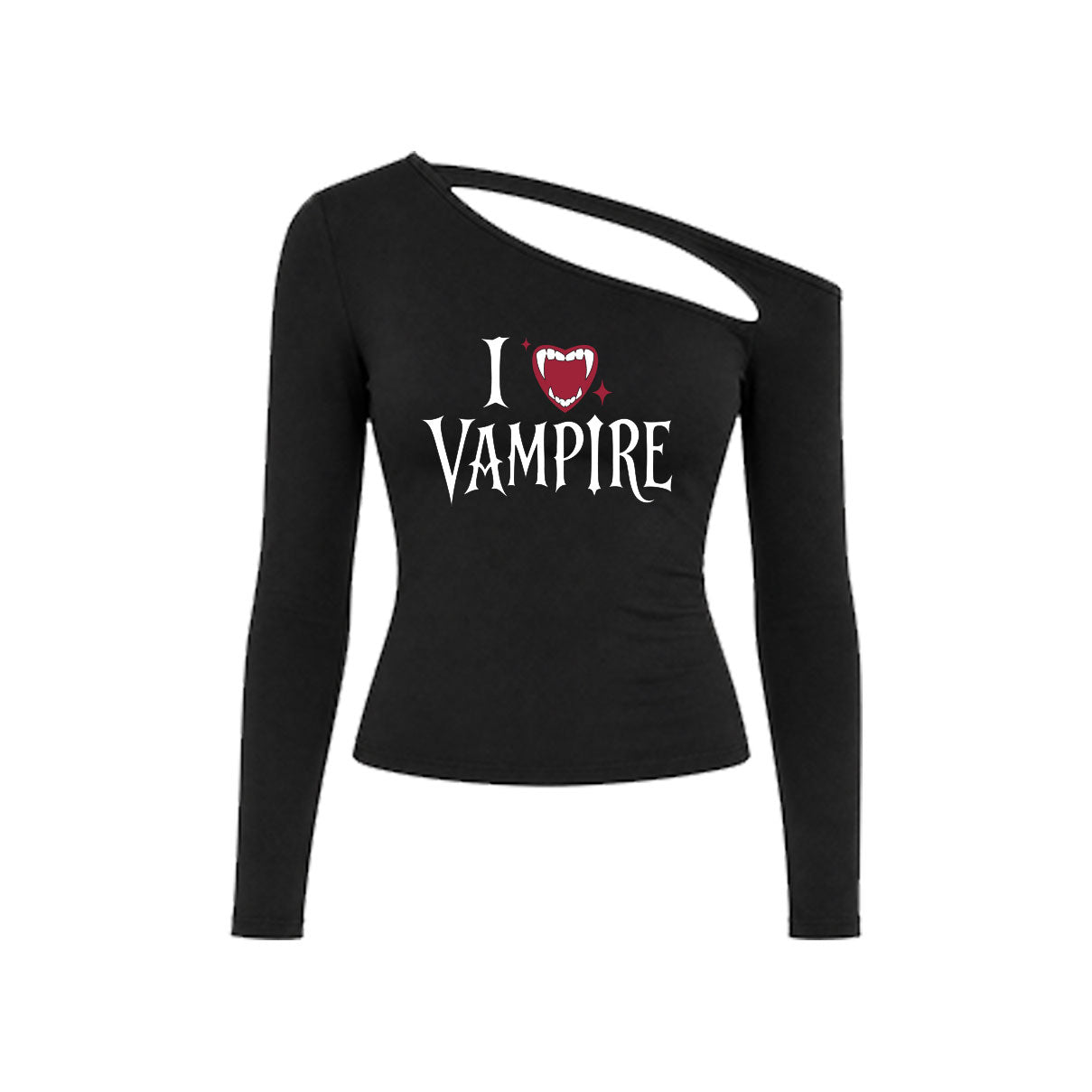 I Love Vampire Asymmetrical Cutout Long Sleeve Top