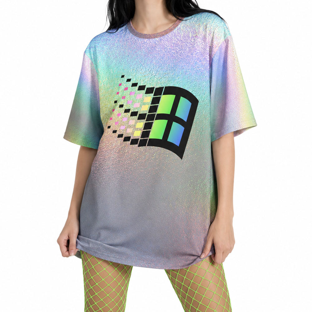 Holographic Windows Tee – Frutiger Aero Y2K Oversized Shirt