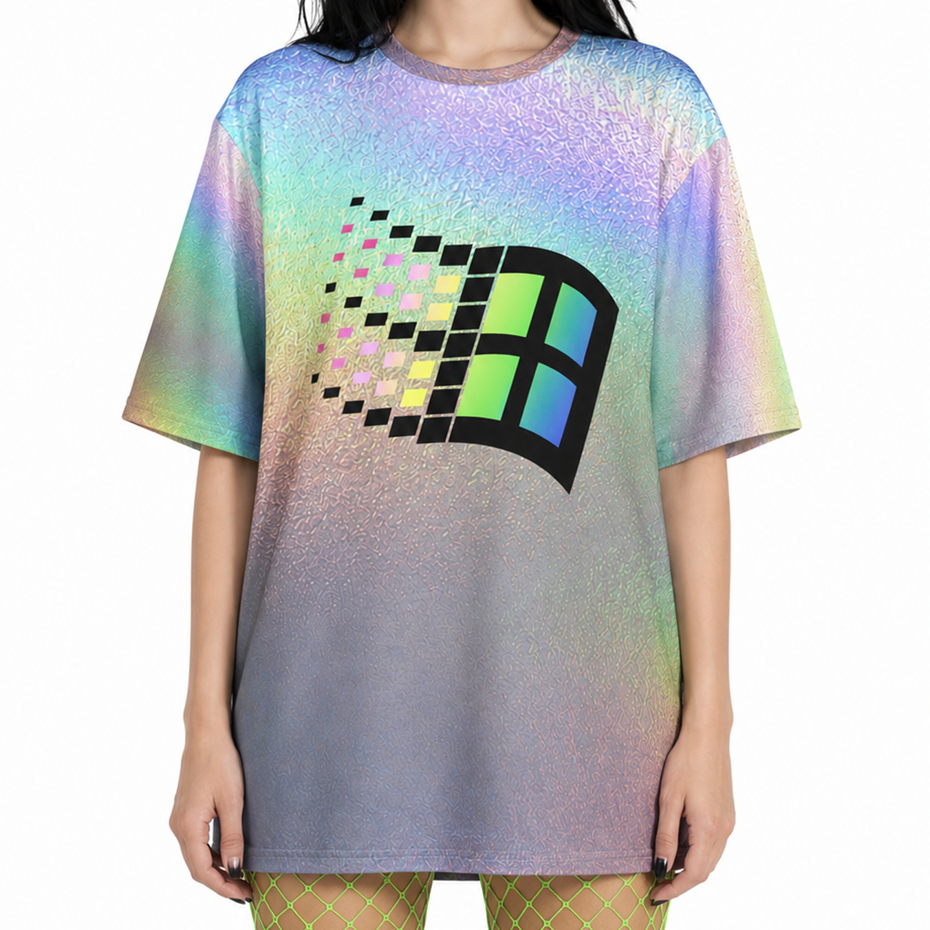 Holographic Windows Tee – Frutiger Aero Y2K Oversized Shirt