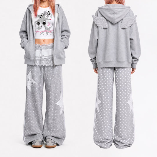 Grey Angel Wing Zip Hoodie – Y2K Harajuku Oversized Streetwear Jacket